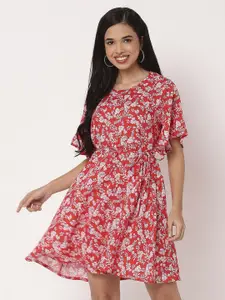 Moomaya Floral Print Flutter Sleeve A-Line Mini Dress