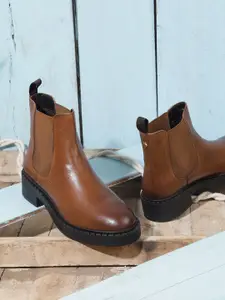 Nautica Women Mid-Top Block Heel Leather Chelsea Boots