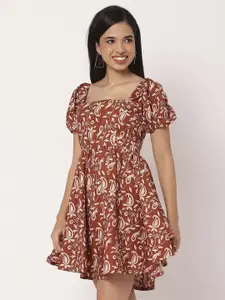 Moomaya Tie and Dye Print Puff Sleeve Fit & Flare Mini Dress