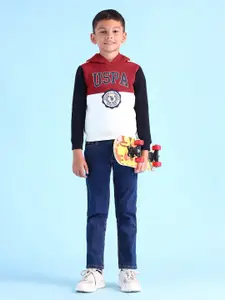 U.S. Polo Assn. Kids Boys Typography Printed Hooded Pullover Sweatshirt