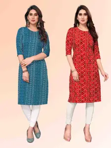 KETAKI FASHION Selection Of 2 Ethnic Motifs Printed Round Neck Straight Kurtas