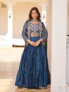 Ethnic Yard Embroidered Pure Chinon Ready to Wear Lehenga & Blouse With Dupatta & Koti