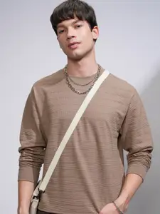 HIGHLANDER Men Knitted Textured Round Neck Relaxed Dropshoulder Sweatshirt