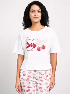 Dreamz by Pantaloons Women Cotton Printed Round Neck Lounge Tshirts