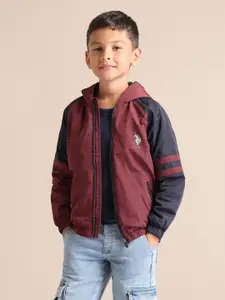 U.S. Polo Assn. Kids Boys Hooded Colourblocked Casual Bomber Jacket