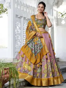 LOOKNBOOK ART Kalamkari Printed Square Neck Zari Jacquard Silk Ready to Wear Lehenga Choli
