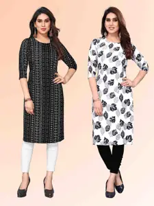 KETAKI FASHION Selection Of 2 Ethnic Motifs Printed Round Neck Straight Kurtas