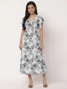 Moomaya Printed Flared Sleeve Fit and Flare Midi Dress