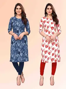 KETAKI FASHION Selection of 2 Abstract Printed Round Neck Straight Kurtas