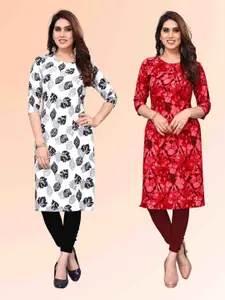 KETAKI FASHION Selection Of 2 Floral Printed Round Neck Straight Kurtas
