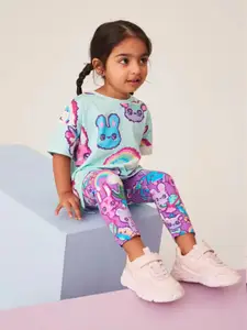 INCLUD Girls Printed Round Neck T-Shirt With Legging