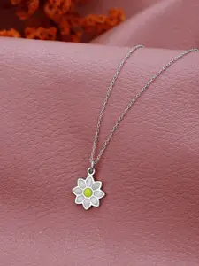 Carlton London 925 Sterling Silver Rhodium Plated with Enamel Daisy Pendant Necklace