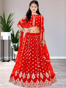 F Plus Fashion Girls Embroidered Semi-Stitched Lehenga & Unstitched Blouse With Dupatta