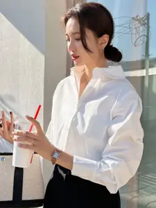 BAESD Women Comfort Regular Fit Solid Spread Collar Cotton Casual Shirt