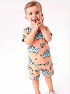 INCLUD Boys Printed Round Neck T-Shirt With Shorts