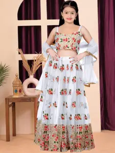F Plus Fashion Girls Multicolor Floral Semi-Stitched Lehenga Blouse With Dupatta