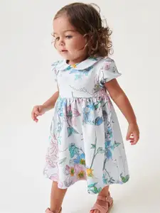 INCLUD Girls Floral Printed Peter Pan Collar Puff Sleeve Fit & Flare Dress