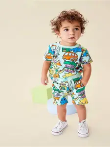 INCLUD Boys Printed Round Neck T-Shirt With Shorts