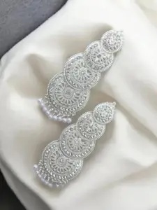 JMBW INTERNATIONAL Silver-Plated Stones Studded & Beaded Contemporary Drop Earrings