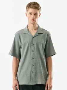 Snitch Men Relaxed Fit Textured Cuban Collar Casual Shirt