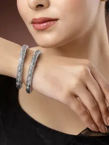 Anouk Set Of 2 Floral Oxidized Kada Bangles