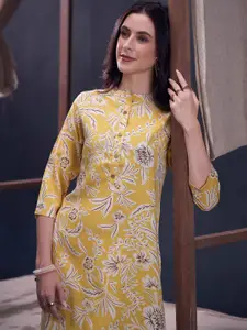 Anouk Floral Printed Mandarin Collar Straight Kurta