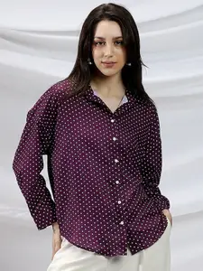 Campus Sutra Women Comfort Relaxed Fit Geometric Printed Spread Collar Satin Casual Shirt