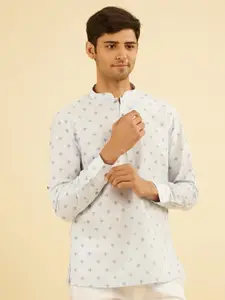 Manyavar Men Geometric Printed Festive Cotton Short Kurta