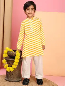 Cutiekins Boys Striped Mandarin Collar Straight Kurta With Pyjamas