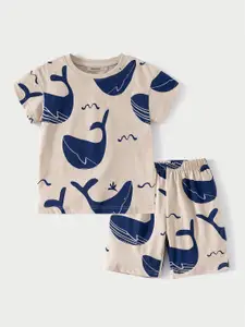 INCLUD Boys Printed Round Neck T-Shirt With Shorts