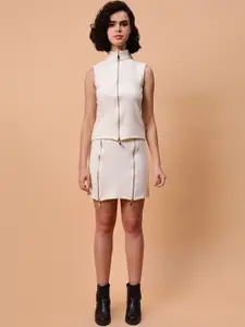 Fashion Gaiia Self Design Sleeveless Zipper Top & Skirt Co-Ord Set