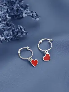 Carlton London 925 Sterling Silver Rhodium Plated Enamel Heart Hoop Earring
