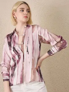 The Roadster Lifestyle Co. Women Abstract Printed Spread Collar Satin Casual Shirt