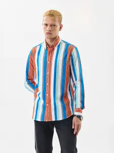 Snitch Men India Slim Fit Vertical Striped Button-Down Collar Cotton Casual Shirt