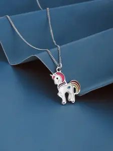 Carlton London 925 Sterling Silver Rhodium Plated with Enamel Unicorn Necklace