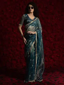 Saree mall Organza Ethnic Embellished Ready to Wear Saree with Matching Blouse