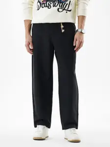 Snitch Men Solid Black Mid-Rise Relaxed Fit Trouser