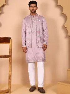 Jompers Men Floral Embroidered Kurta with Pyjama & Waistcoat