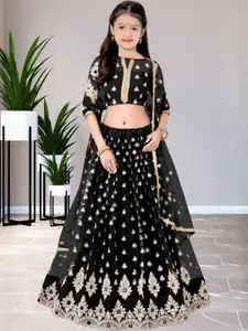 F Plus Fashion Girls Black Embellished Semi-Stitched Lehenga Blouse With Dupatta