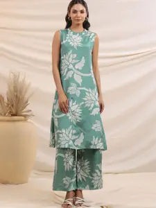 JISORA Printed Round Neck Top With Palazzo Co-Ords