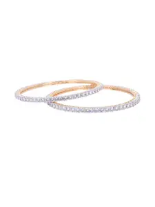 T4 JEWELS Women 2 piece Rhodium-Plated German Silver Bangles