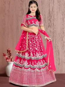 F Plus Fashion Girls Embroidered Semi-Stitched Lehenga & Unstitched Blouse With Dupatta