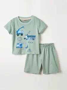 INCLUD Boys Printed Round Neck T-Shirt With Shorts