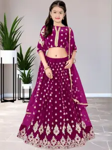 F Plus Fashion Girls Embellished Semi-Stitched Lehenga & Unstitched Blouse With Dupatta