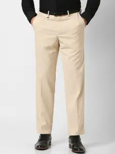Van Heusen Men Self Design Regular Fit Mid-Rise Formal Trousers