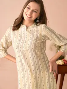 Anouk Floral Printed Mandarin Collar Chanderi Silk Kurta