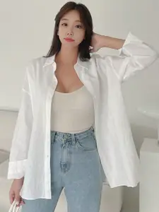 BAESD Women Comfort Regular Fit Solid Spread Collar Cotton Casual Shirt