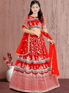 F Plus Fashion Girls Embellished Semi-Stitched Lehenga & Unstitched Blouse With Dupatta
