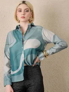 The Roadster Lifestyle Co. Women Abstract Printed Spread Collar Silk Casual Shirt