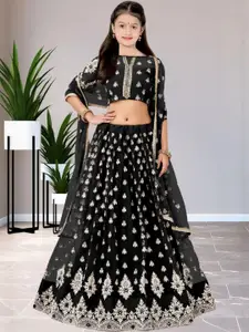 F Plus Fashion Girls Embellished Semi-Stitched Lehenga & Blouse With Dupatta Set